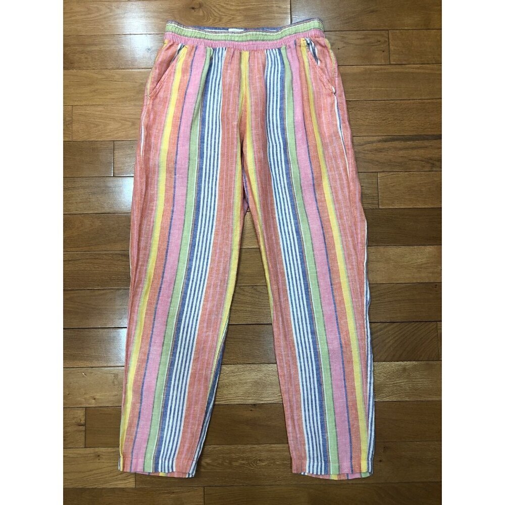 C & C California 100% Linen Multicolor Striped Pull On Pants Size M